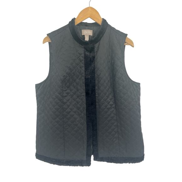 Chicos Black Quilted Velvet Trim Vest Large (2) - Picture 1 of 4